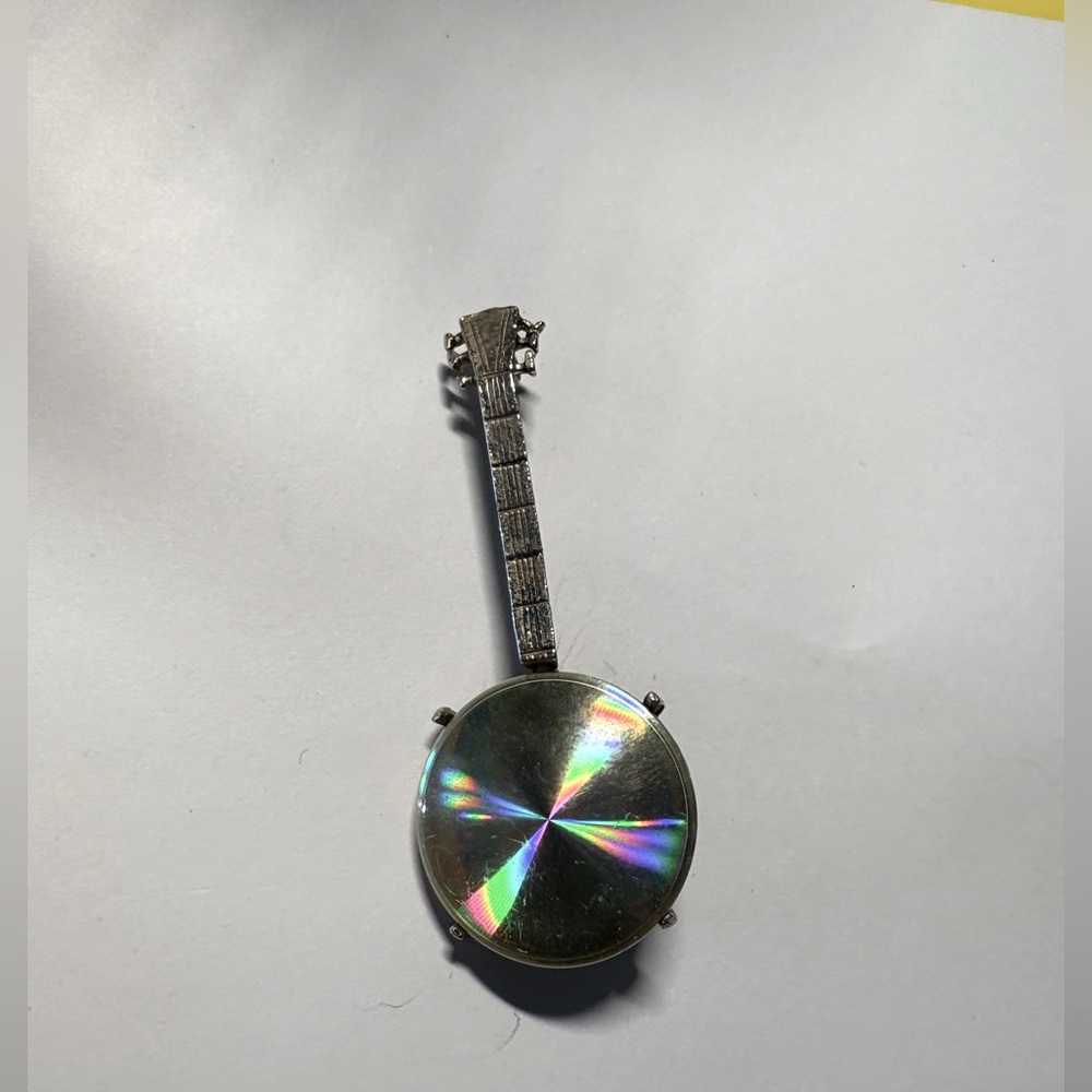 2.5” Banjo Brooch Iridescent & Silver Tone  Vintage Mid Century Modern